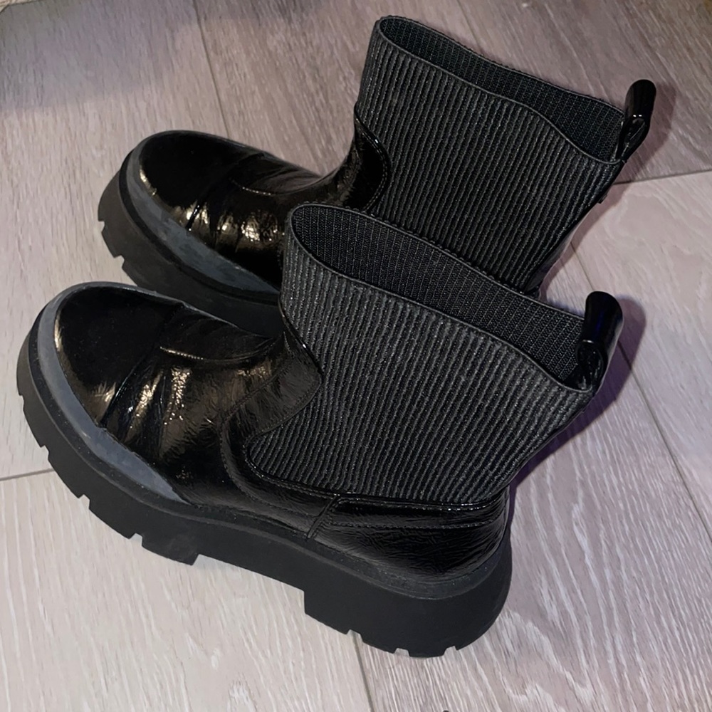 Patent leather higher ankle boot